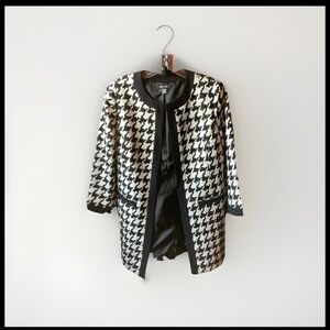 Nine West Size 6 Black and White Houndstooth Open Coat
